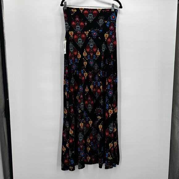 Lularoe Maxi Skirt Womens XS Black Slinky Stretch Multicolor Art Printed - Picture 5 of 11